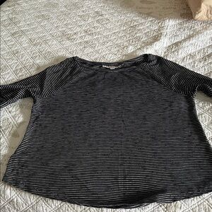 LOFT Blue and White Striped cold Sleeve Tee